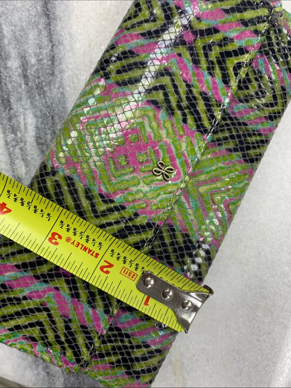 Women’s Snake-Embossed Foldover Wallet in Green & Pink - Picture 6 of 6